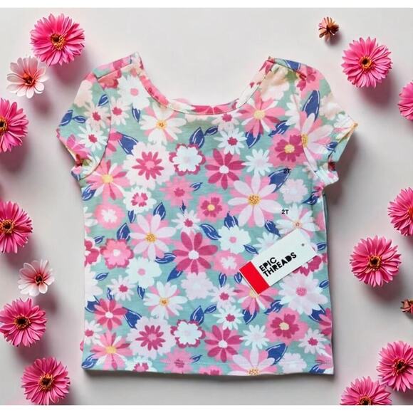 NWT 4T Girls floral print short sleeve top by Epic Threads Back To School Ready - Picture 1 of 11